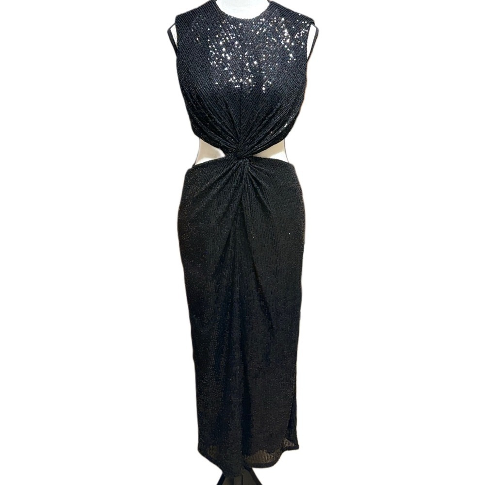 Mac Duggal Sequin Front Twist Cut Out Column Dress Size 8 - 27022